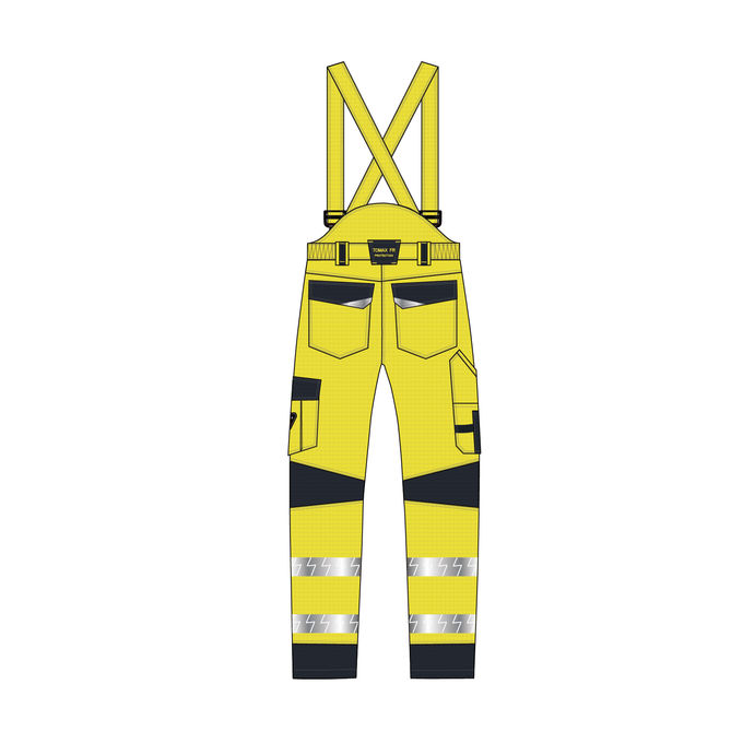 Tomax F00B034 CVC Fabric HIVIS Yellow Fire Proof Anti Statics Bib Pants EN 1149 Certification 5 Grades 1