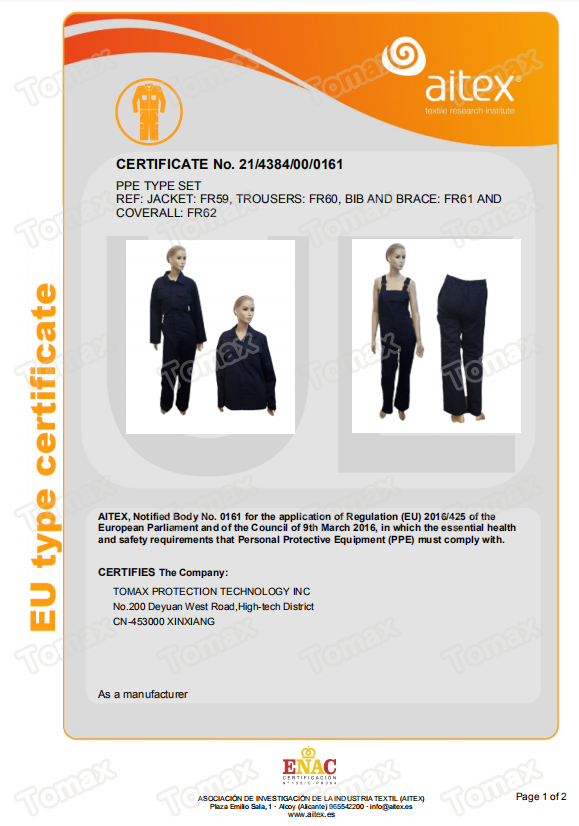 Garments EN11611 certification