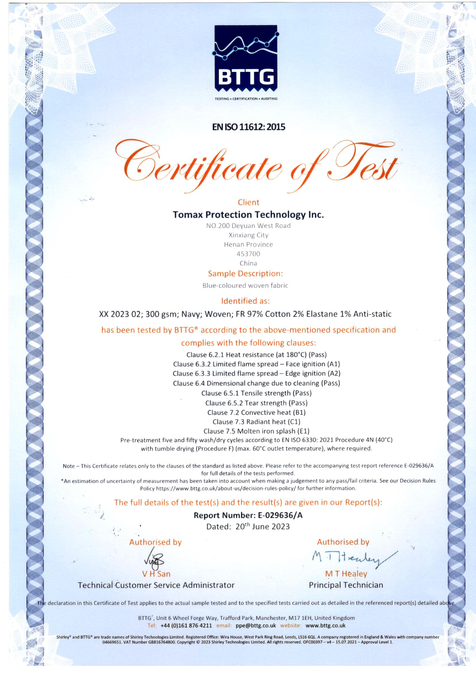 EN11612 FR stretch cotton 300g