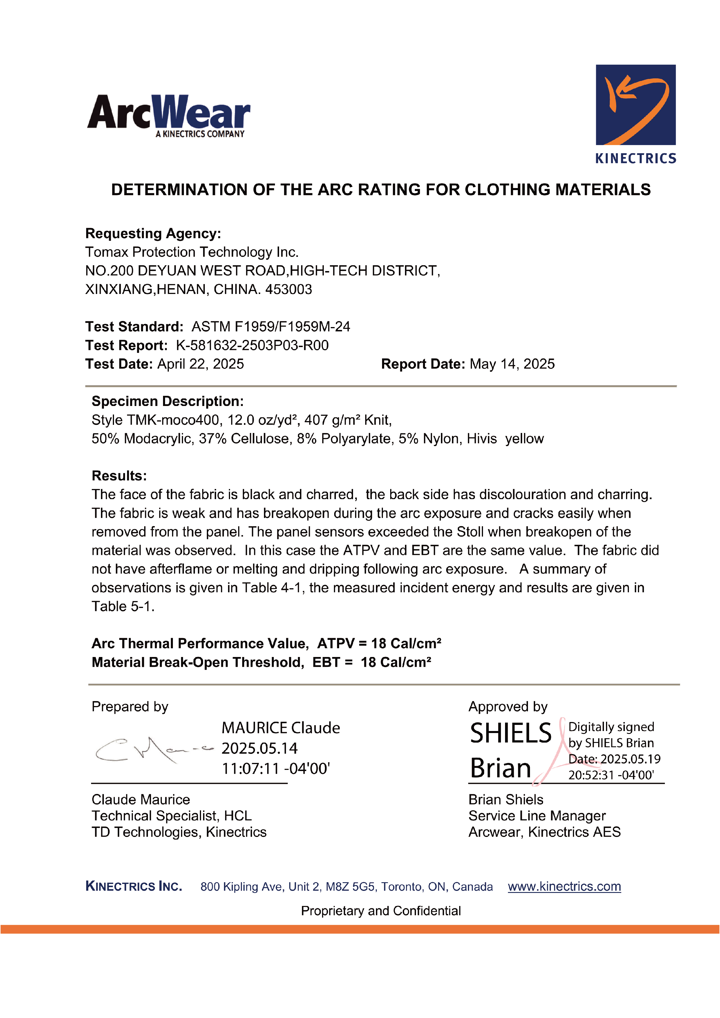 ASTM F1959 TMK-moco400 HV yellow