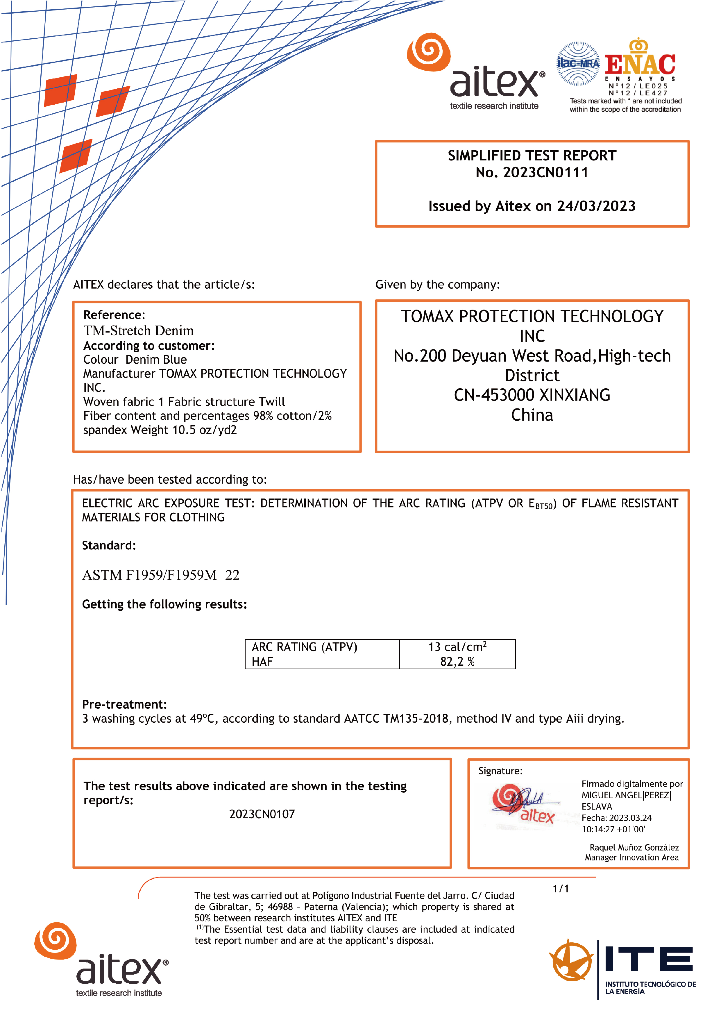 ASTM F1959 OF TM-Stretch Denim